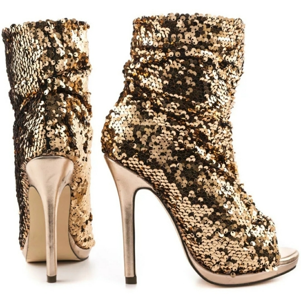 Lauren Lorraine Marlow Women's Sequin Heeled Boots Sz 5.5